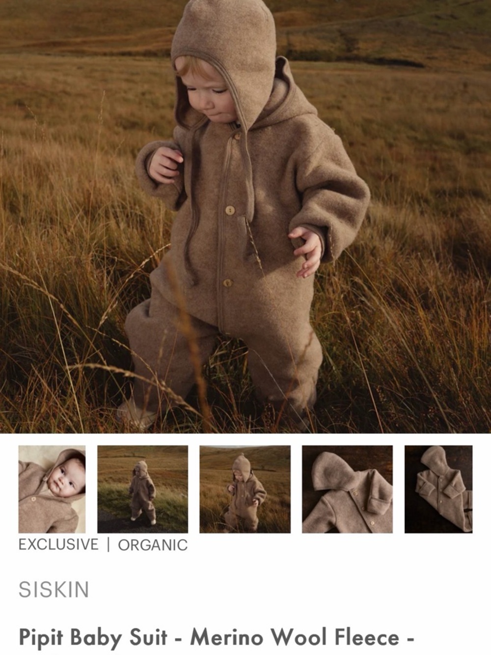 Siskin mama owl Pipit Baby Suit - Merino Wool Fleece One-Piece in Brown